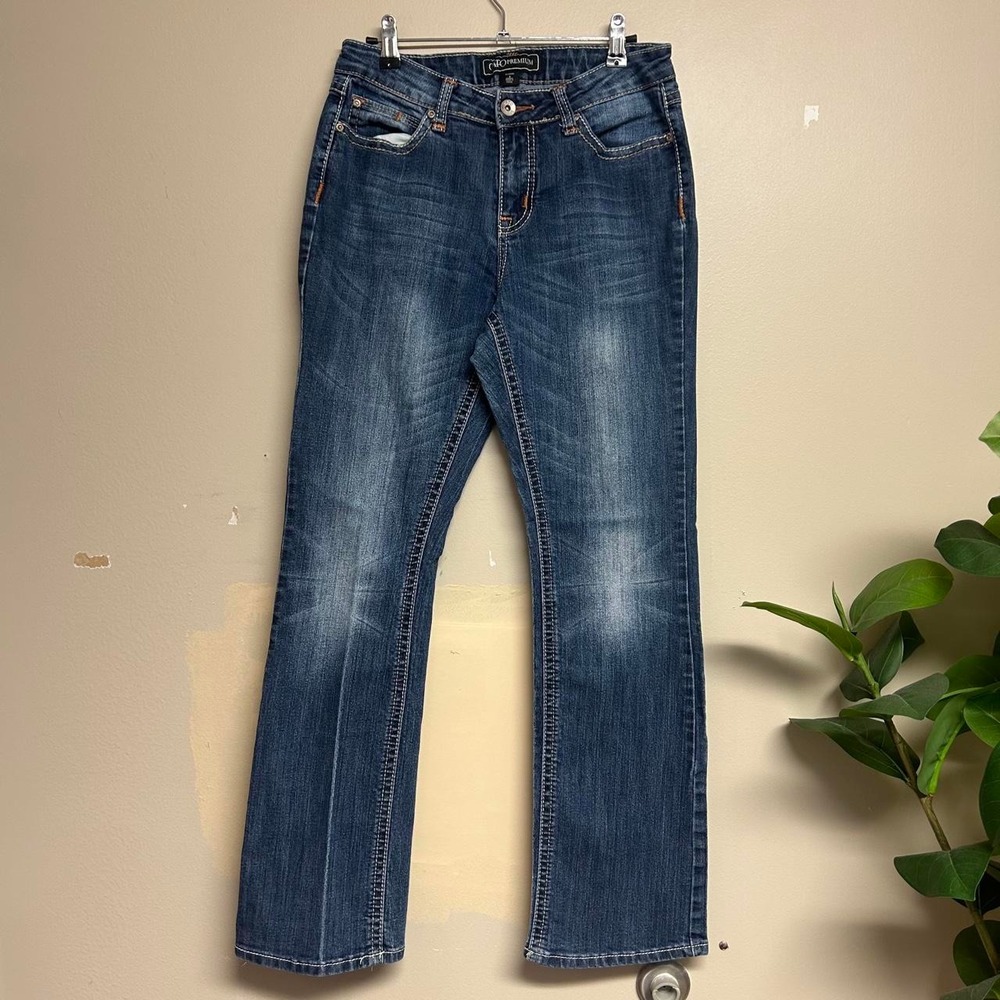 Cato Premium Women Navy Blue Mid Rise Bootcut Embroidered Pocket Jeans Y2K 8